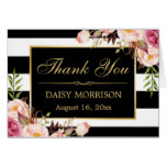 Floral Gold Frame Black White Stripes Thank You Card