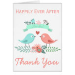 Floral Thank You Lovebirds Blue And Pink Wedding Card