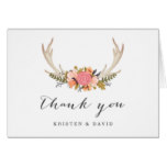 Floral White Antler Chic Boho Style Thank You Card