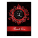 flourish red monogram wedding thank you card