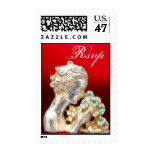 GIRL WITH FLOWERS, Rsvp ,Red Burgundy ,Black Postage