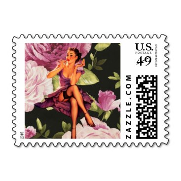 girly cute purple rose pin up girl vintage stamps