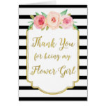 Gold Black Stripe Pink Thank You Flower Girl Card