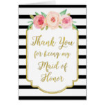 Gold Black Stripe Pink Thank You Maid of Honor Card