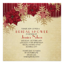 Gold Christmas Holiday Red Stars Bridal Shower Card