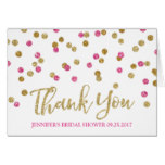 Gold Fuchsia Pink Confetti Bridal Shower Thank You Card
