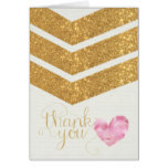 Gold Glitter Chevron Heart Thank You Card