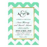 Gold Glitter Mint Green Chevron Wedding Invitation