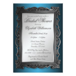 Gothic Frame Gray Blue Bridal Shower Invitations