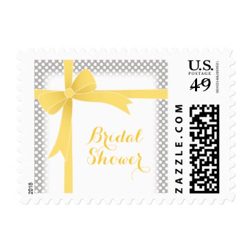 Grey with Yellow Bow & White Dots Bridal Shower Stamps