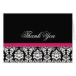 Hot Pink and Black Damask Wedding Thank You Card