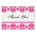 Hot Pink Damask Thank You Cards