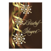 Jazzy Jeweled Snowflakes Brown & Gold Invitation