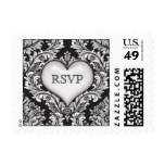 Leafy black white damask heart Postage