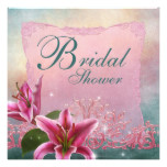 Lily Pink Teal Blue Lily Bridal Shower Invitations