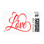 Love Hearts Red And White Wedding Party Postage
