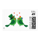 Lovebird Green & White Love Wedding Postage Stamps