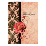 Luxury Elegant Damask  Coral Rose Thank you card