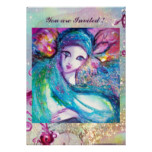 MASK IN BLUE Elegant Masquerade Party Metallic Card