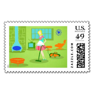 Mid Century Modern Retro Housewife Postage Stamps