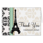 MINT AND BLACK DAMASK EIFFEL TOWER THANK YOU CARD