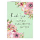 Mint Green Pink Floral Bridal Shower Thank You Card