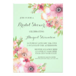 Mint Green Rustic Pink Flowers Bridal Shower Card