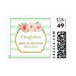 Mint Stripes Pink Floral Bridal Shower Stamps