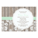 Mint Wood Lace Rustic Bridal Shower Invitations