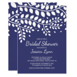 Modern Blue Leaves Bridal Shower Invite
