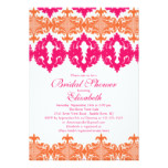Modern Fuchsia & Orange Damask Bridal Shower Card