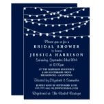 Modern String Lights On Navy Blue Bridal Shower Card