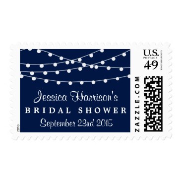 Modern String Lights On Navy Blue Bridal Shower Postage Stamp