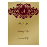 Monogram red french flourish Thank You Card