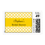 Monogram Yellow Quatrefoil Pattern Bridal Shower Postage Stamp