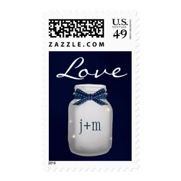 Monogrammed Navy Mason Jar with Fireflies Love Stamps