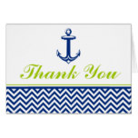 Nautical Chevron Anchor Blue Green Thank You Card