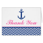 Nautical Chevron Anchor Blue Pink Thank You Card