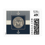 Nautical Monogram Burlap Stripe Wedding Thank You Postage Stamp