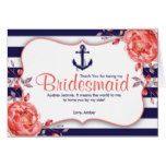 Nautical Stripe Navy And Coral Bridesmaid Card
