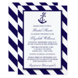 Nautical Stripes & Navy Blue Anchor Bridal Shower Card