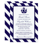 Nautical Stripes & Navy Blue Ship Bridal Shower Card