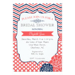 Navy and Coral Vintage  Bridal shower Invitation