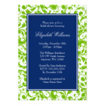 Navy Blue and Green Swirls Damask Bridal Shower Card