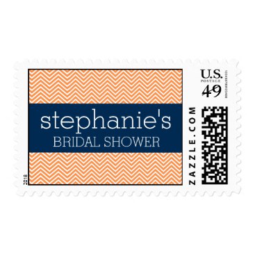 Navy Blue and Orange Chevron Pattern Bridal Shower Postage Stamps
