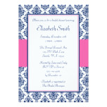 Navy Blue and Pink Damask Bridal Shower Card