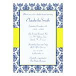 Navy Blue and Yellow Damask Bridal Shower Card