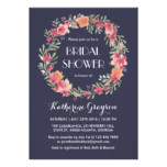 Navy Blue Floral Wreath Bridal Shower Invitation