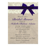 Navy Blue Lace Burlap Bridal Shower Invitation