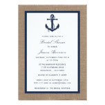 Navy Blue Nautical Anchor On Burlap Bridal Shower Card